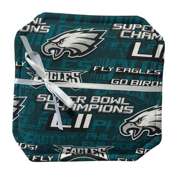 Handmade Philadelphia Eagles Hot Mats Trivet Set of 4 8" x 8" Football Gift - Picture 1 of 3